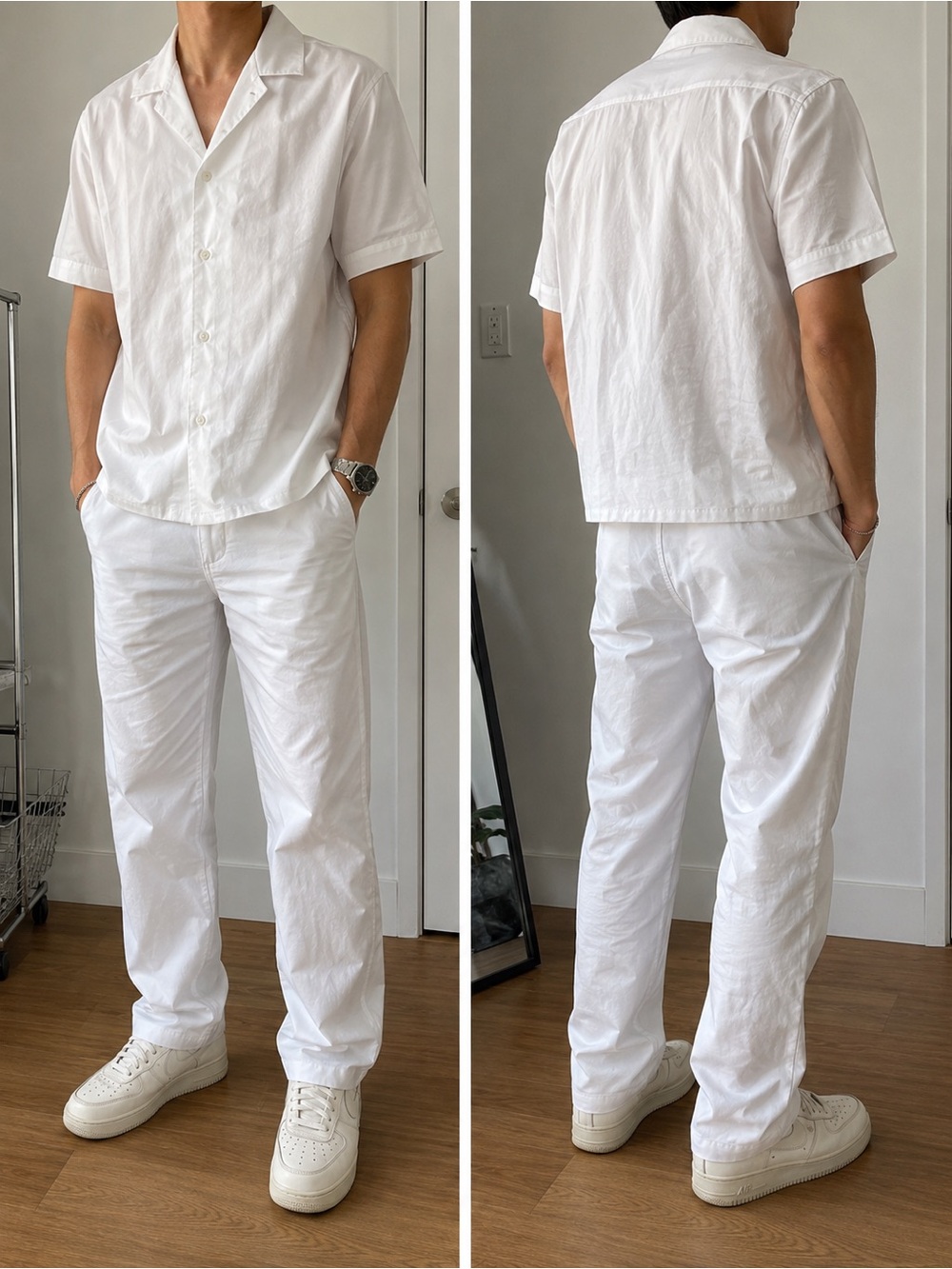 Boss White Short-Sleeve Button-Down Shirt with Subtle Red Tag